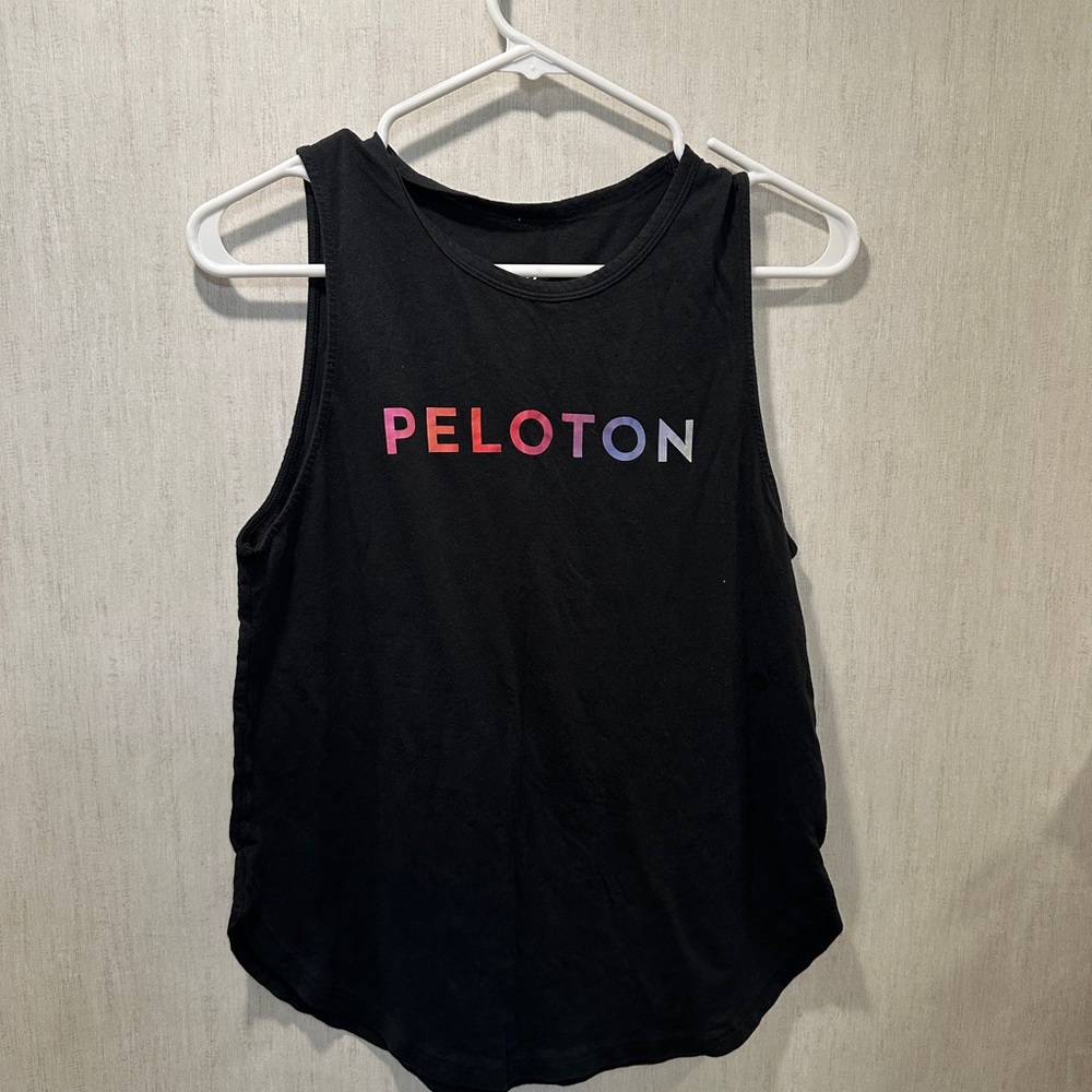Peloton Women's Black Muscle Tee with Multicolor Logo